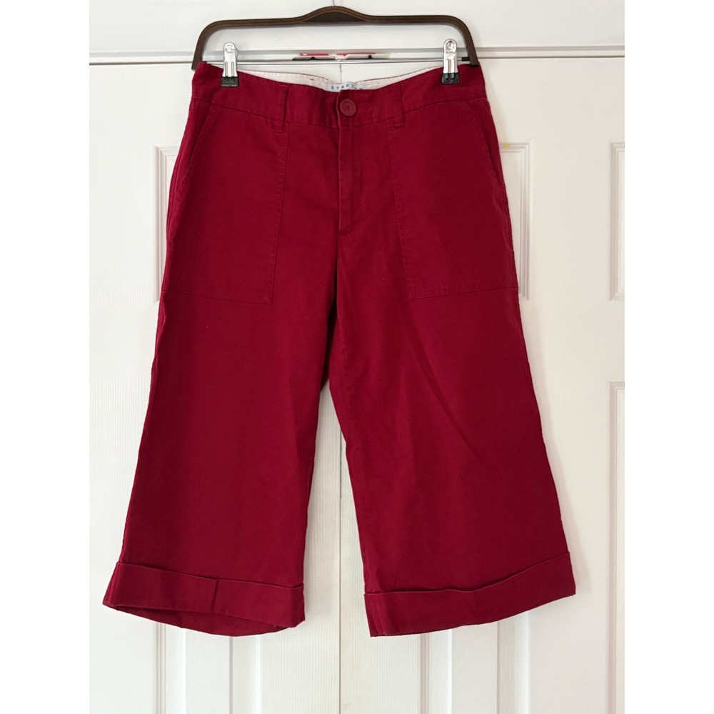 Gap Stretch Red Wide Leg Cropped Pants Cuffed Hem Womens 8 RN54023